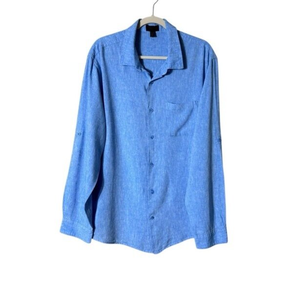 Magaschoni Man Linen Button Down Shirt Size XL Beachy Coastal Lagom Quiet Luxury - Picture 1 of 10